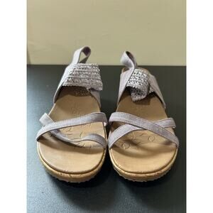 Skechers Sandals Slingback Purple Fabric Casual Wedge Cork Womens Size 11‎